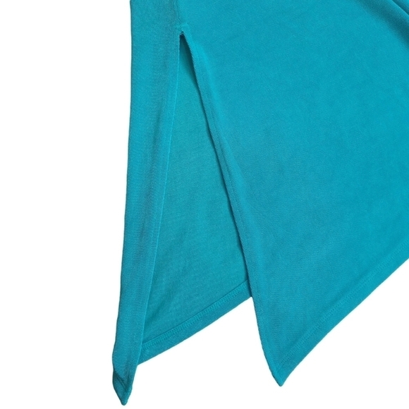 Chico's Travelers Blue Slinky Knit 3/4 Sleeve Tunic Asymmetrical Hem Stretchy - Picture 6 of 10
